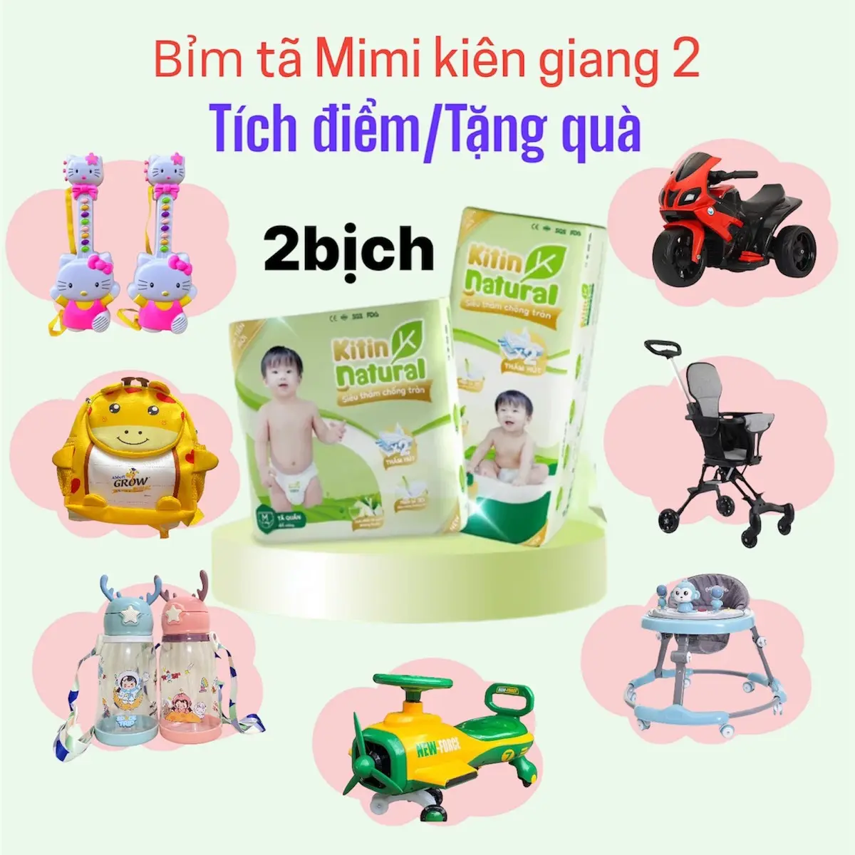 [COMBO 2 BỊCH KÈM QUÀ TẶNG] Bỉm thương hiệu Việt Kitin Natural mỏng nhẹ, thấm hút tốt, đủ size tã dán tã quần Women Nữ Bỉm Cho Bé Voi Kem