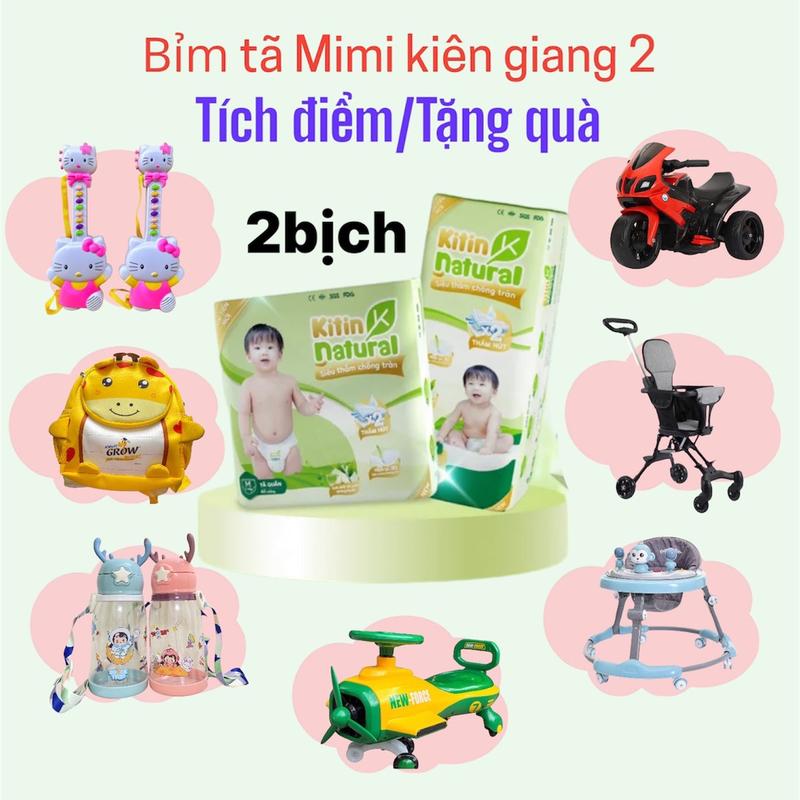   COMBO 2 BỊCH KÈM QUÀ TẶNG  Bỉm thương hiệu Việt Kitin Natural mỏng nhẹ thấm hút tốt đủ size tã dán tã quần Women Nữ Bỉm Cho Bé Voi Kem 