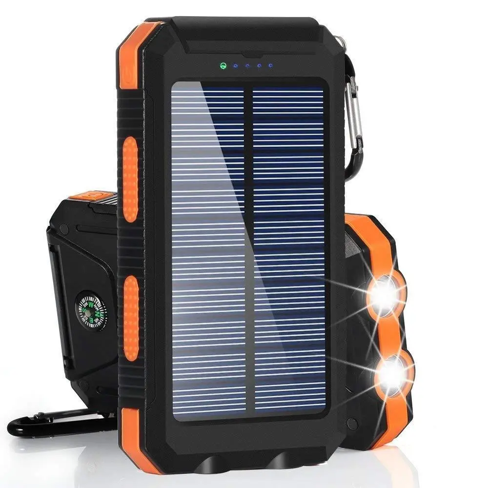 Sạc năng lượng mặt trời Cầm Tay Sạc dự phòng, Dung lượng 10000mAh, với đèn pin LED kép, Thích hợp cho du lịch và cắm trại, Sạc dự phòng năng lượng mặt trời
