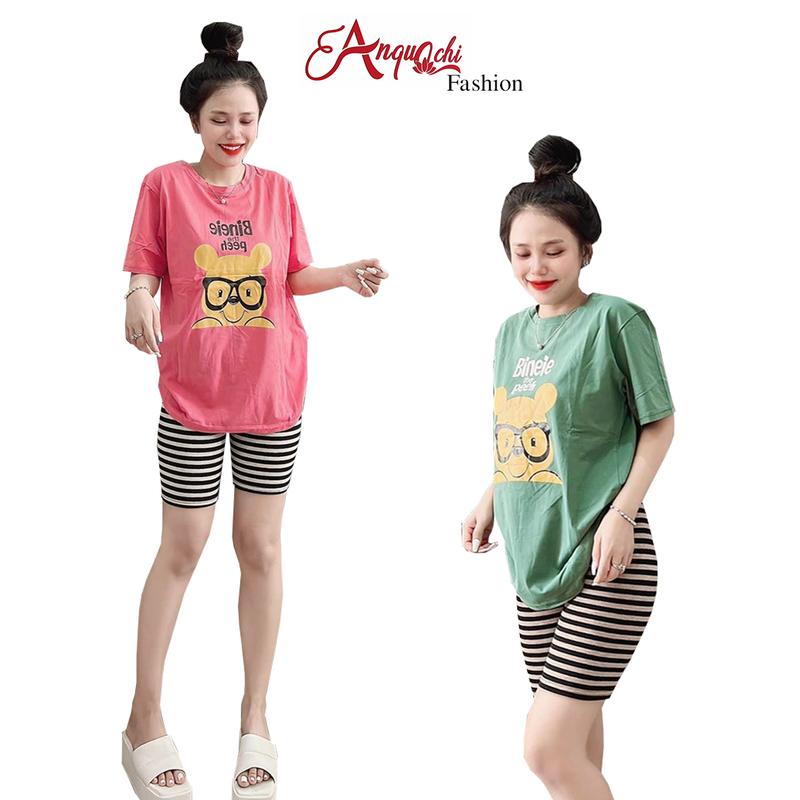 Đồ Bộ Nữ Mặc Nhà Đẹp S140 Quần Lửng Thun Gân Co Giãn Thoải Mái Áo in 5D Không Phai Quần Ngủ Áo Ngủ Women Đen