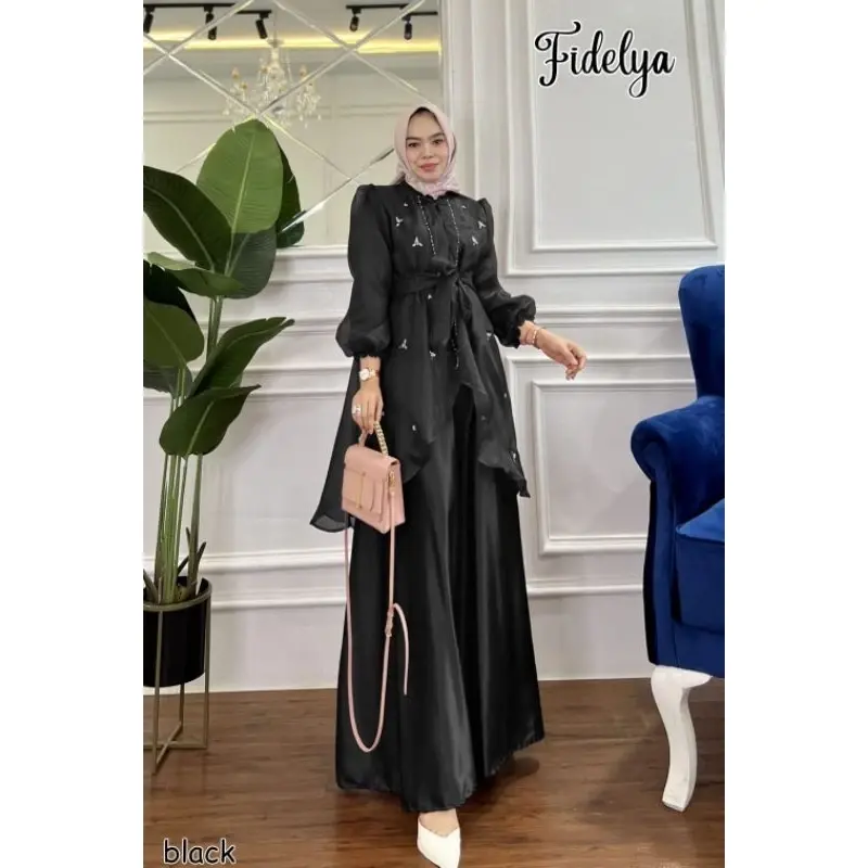 Fidelya Dress satu Set Inner Dan Outer Queenbee Fashion Gamis Muslim Wanita Pesta Kondangan Bridesmaid Satin Velvet Organza Payet Cantik Mewah