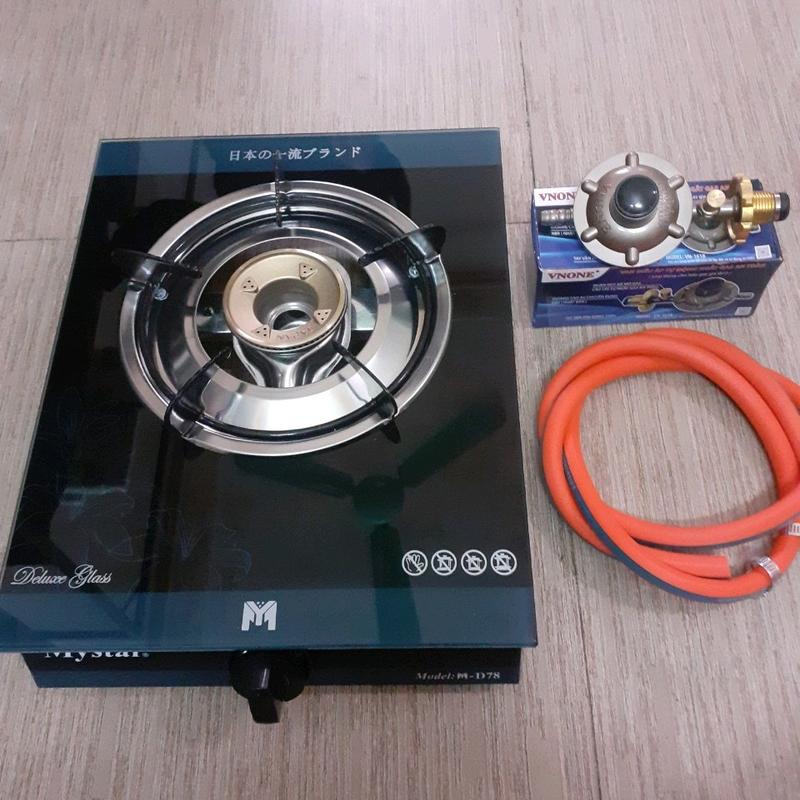 COMBO BỘ BẾP GA ĐƠN MẶT KÍNH, MÂM SEN ĐỒNG MYSTAR + VAN DÂY