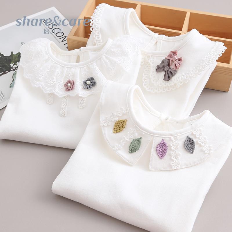 Áo sơ mi lớp cơ sở cho bé gái, quần áo mùa xuân và mùa thu, áo sơ mi cổ búp bê cho trẻ em, áo thun dài tay cho Em Bé gái 8