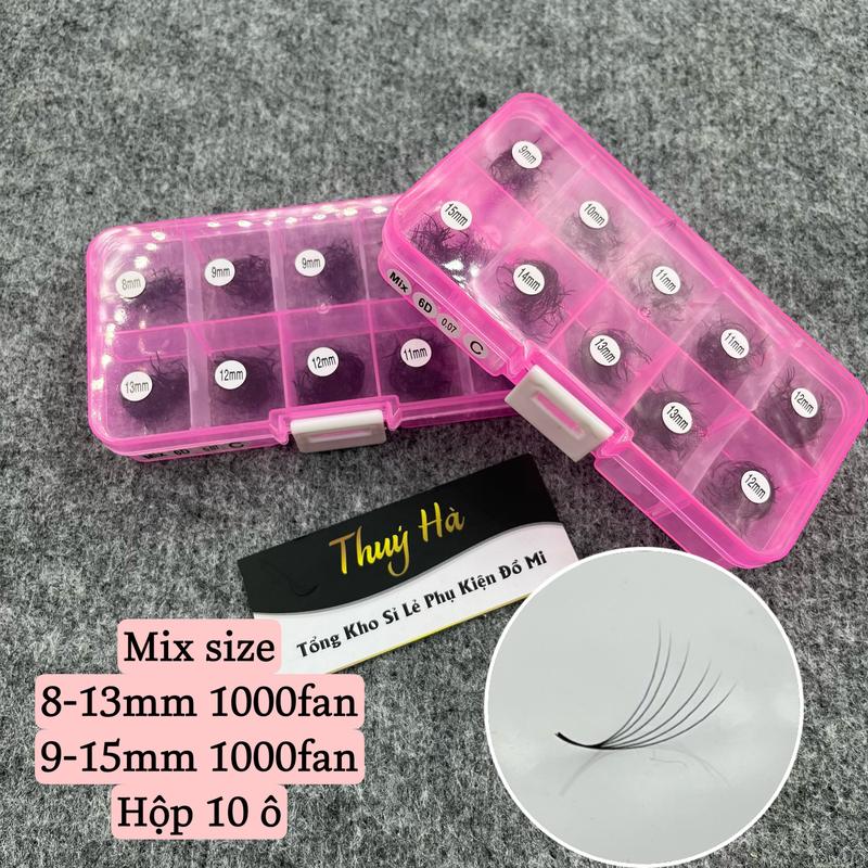 Mi Fan 6D Dày 0.07 Hộp Mix Size (8-13)-(9-15)mm  1000n Lông mi Thúy Hà