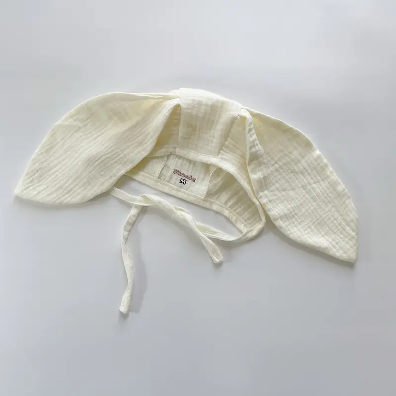 Mũ buộc dây tai gấu tai thỏ vải xô Muslin cho bé Sinnie, mũ tai thỏ siêu dài vải xô sợi tre thấm hút cho bé. Voi 3