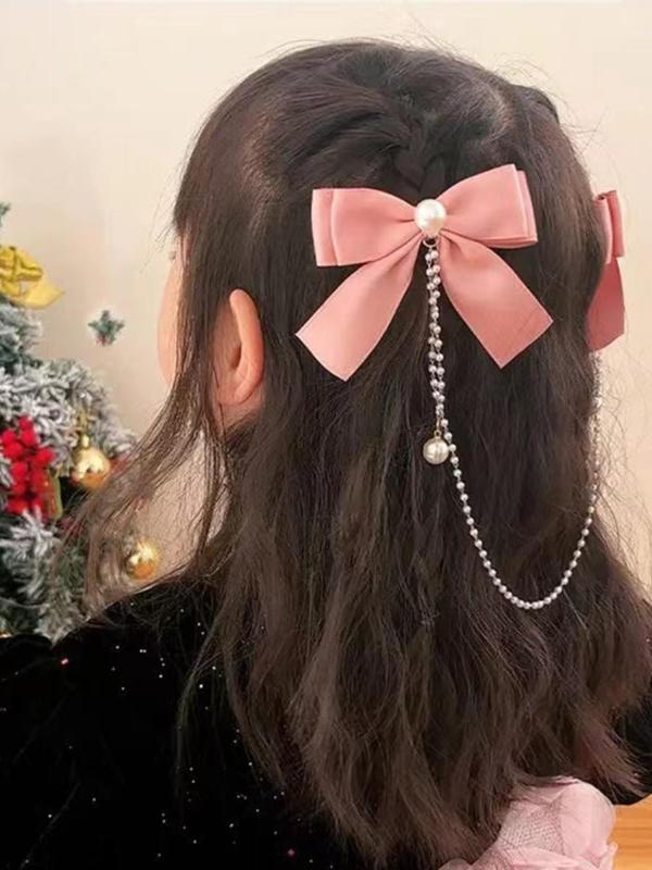 Faux Pearl Decor Bow Hair Clip, Cute Tassel Design Temperament Hair Clip, Trendy All-match & Exquisite Hair Accessories for Women & Girls, Barrettes 3
