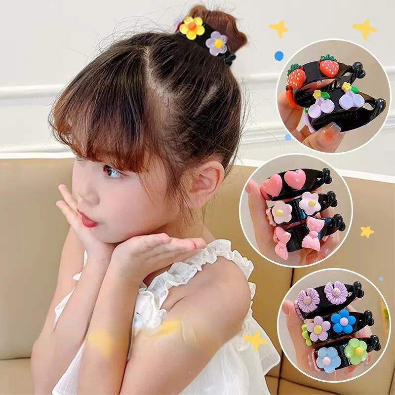Kẹp Tóc Đuôi Ngựa Dễ Thương, Phụ Kiện Tóc, Cho Bé Gái Trẻ Em, Đuôi Ngựa Hoa Và Nơ, Khóa Tóc, Có 2 / 4 Cái 0