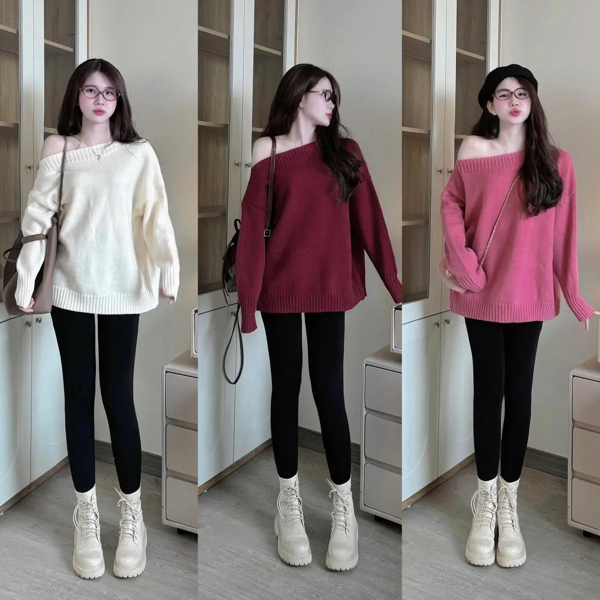 Áo Len Cổ Thuyền Trễ Vai Tay Bo Ôm Chất Len Dày Dễ Mặc Cho Nữ Freesize Kèm Ảnh Thật