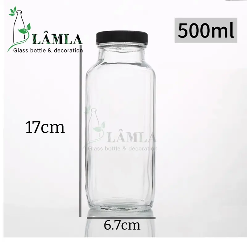 Chai Thuỷ tinh Vuông Cao 250ml 350ml 500ml Chuyên Đựng Nước Ép /Sữa Hạt / Cafe Đựng Gia Vị 5