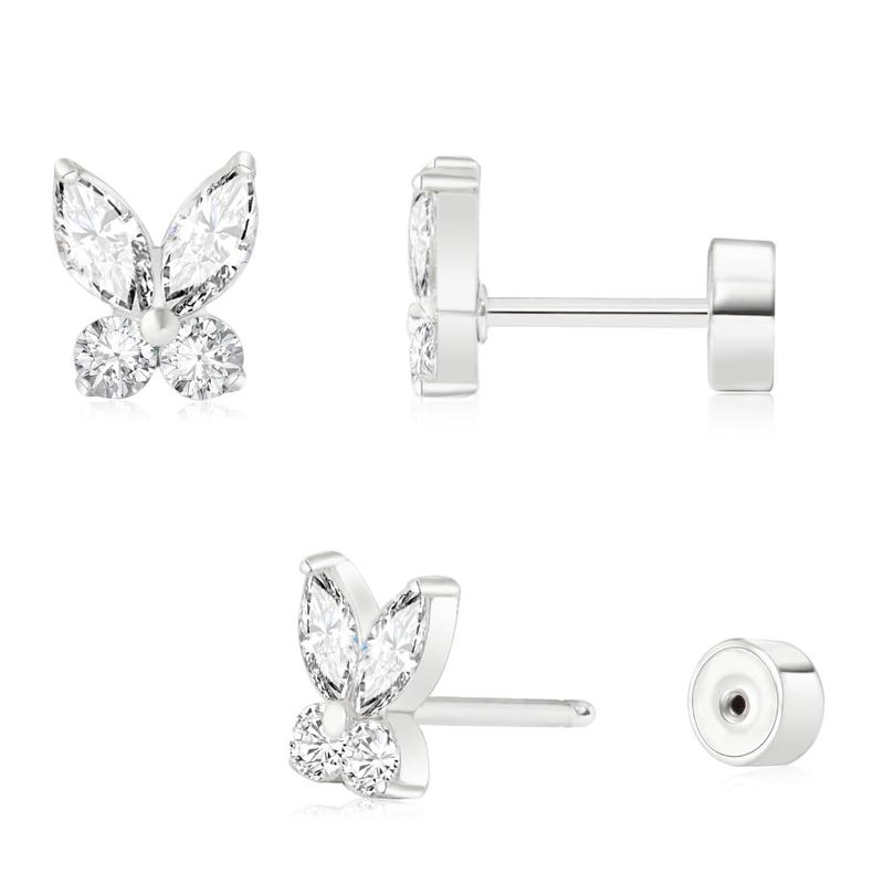 Product Introduction of Bông Tai Đinh tán Zircon Ngọc Trai Bướm, Cao Cấp, Mạ Đồng Thau, Vàng Thật, Kim Cương Giả Và Ngọc Trai, Phụ Kiện Vàng 14K Cao Cấp, Dành Cho Nữ Women 1