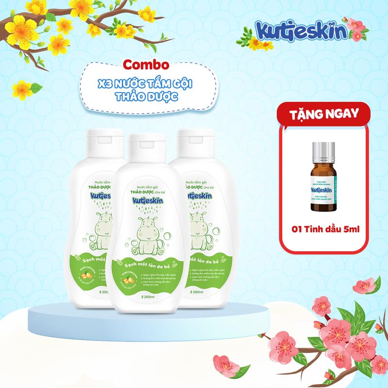Combo 3 Nước tắm gội thảo dược cho bé Kutieskin 200ml - 3 STK01