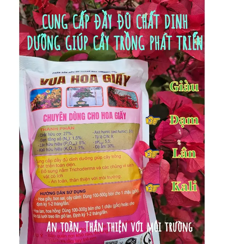 Phân Bón Hoa Giấy, Hữu Cơ, Giúp Thân Cứng Cáp, Tạo Tán, Ra Bông Nhiều, Hoa lên màu đẹp, Lâu Tàn ( bao 750g ) dùng tất cả các loại cây hoa, cây cảnh, cây bonsai 3