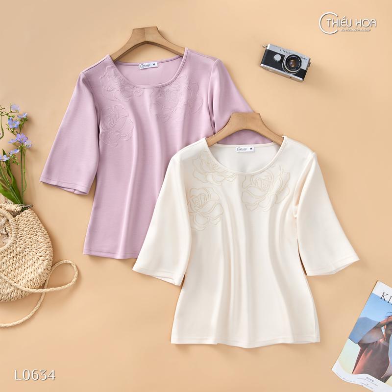 Áo Thun cao cấp Nữ Trung Niên Thanh Lịch Trang Nhã tặng mẹ thương hiệu Thiều Hoa AN4L0634 Top Women Cổ Tròn