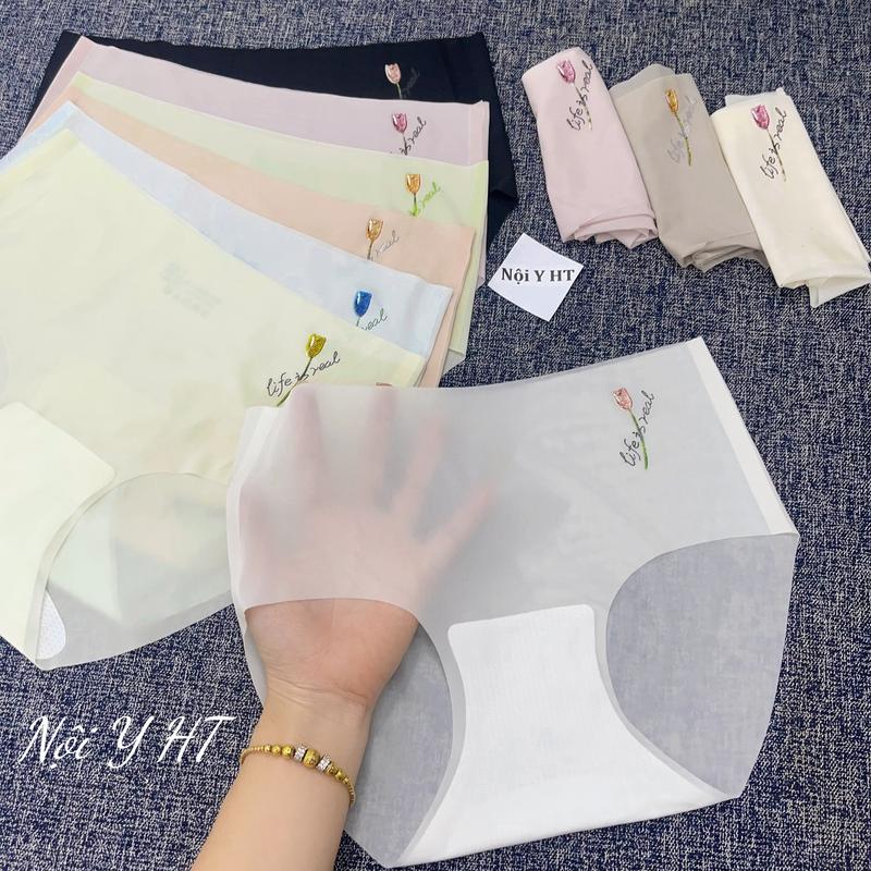 Sét Quần Su Lụa Tàng Hình Hoa Hồng Và Mây Không Viền Nữ Quần Lót Women Kem