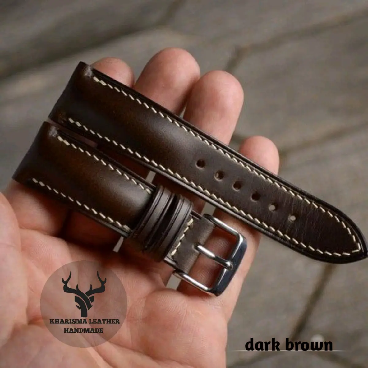 strap jam tangan kulit asli/strap jam tangan kulit warna dark brown/bisa custom ukuran Coklat