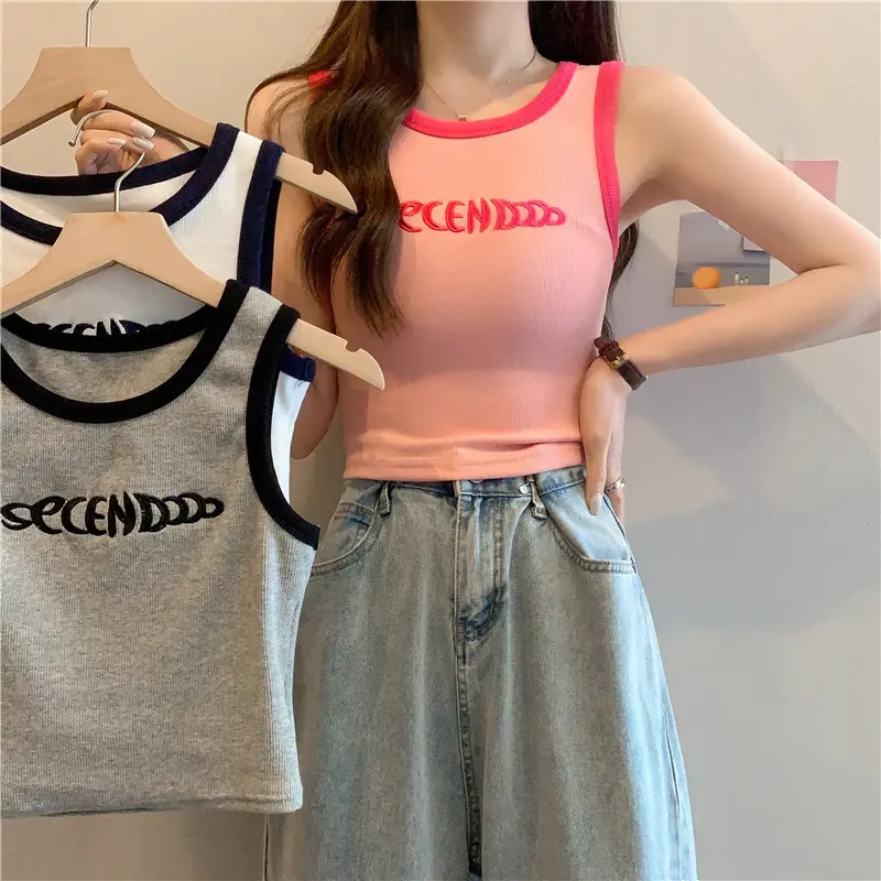 Áo Yếm, Dành Cho Nữ, Có Thể Mặc Trong Hoặc Mặc Ngoài, Ngắn, Thích Hợp Cho Mùa Hè, Dài Đến Rốn, Phong Cách Phương Tây, Mỏng Vừa Vặn, Cô Gái Nóng Bỏng, Không Tay, Thích Hợp Cho Học Sinh, Thời Trang