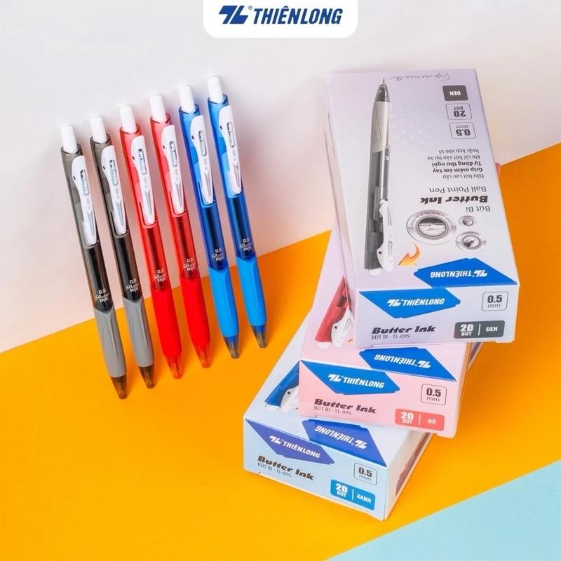 ￼[TL095 - THIÊN LONG] HỘP 20 Cây Viết Bi/ Bút Bi Thiên Long Butter Ink TL 095/ TL-095 Ngòi 0.5mm Có Đệm Tay Cầm Êm Ái but  viet but  bimuc
