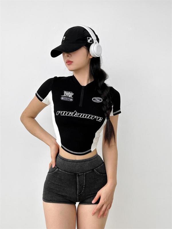 Áo Thun Babytee  Nữ  Thể Thao Có Khóa Cổ Dáng Ôm Hình Thêu áo thun thể thao Polypropylene  Top Tập Thể Dục Thể Dục Golf