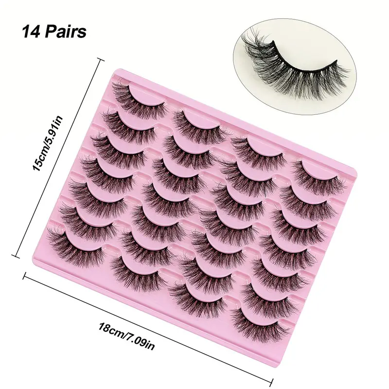 Fluffy False Eyelashes, 14 Pairs Natural Curling Eye Makeup Strip Lashes, Full Volume Eyelash for Lashes Extensions, Suitable for Women and Girls, Cosmetic 1