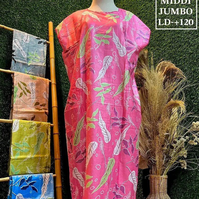 BUNDLING Daster MIDI Jumbo ld -+ 120 cm rayon ( isi 5 pcs ) Bunga daun motif 7