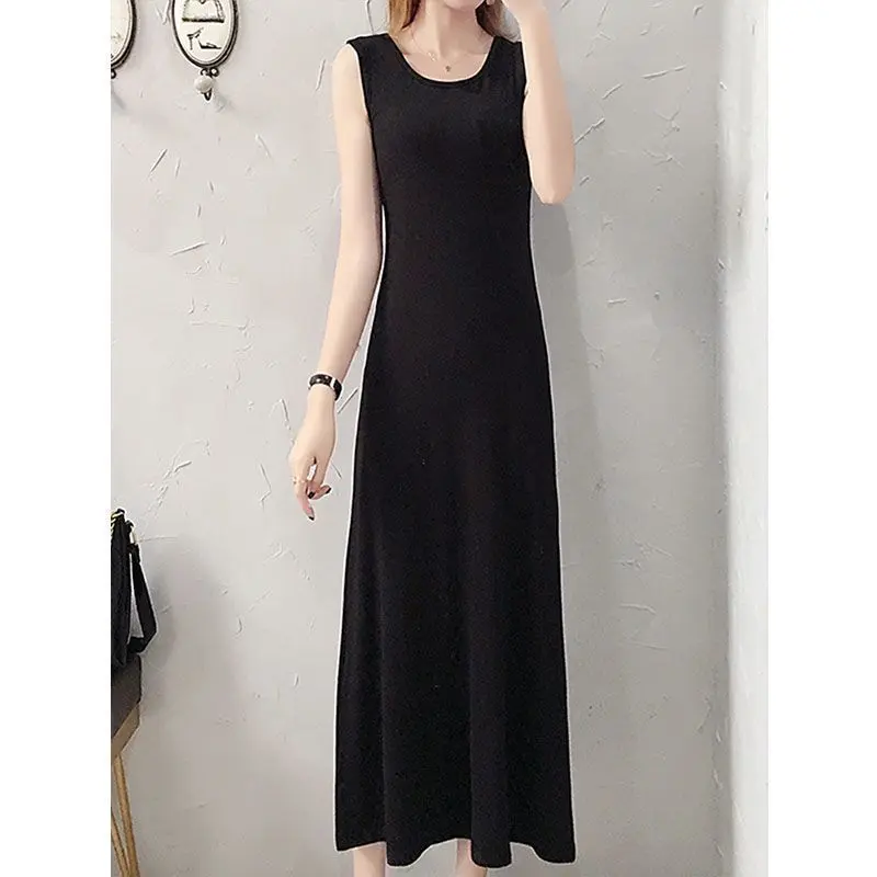 【Vest skirt woman】Milk Silk New Bottoming Dress Women's Inner Match Sleeveless Mop Dress Black Vest Camisole A- line Dress Vest Dress