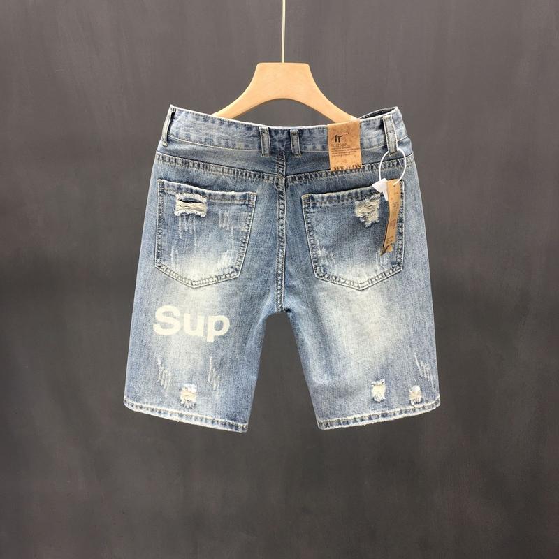 Quần Short Denim Rách, Mỏng Mùa Hè, Dành Cho Nam Giới, Thương Hiệu Thời Trang, Chất Liệu PU, Quần Đẹp Trai, Phong Cách Thẳng Hợp Xu hướng, Dáng Ôm, Dễ Phối Đồ, Quần Cropped 2