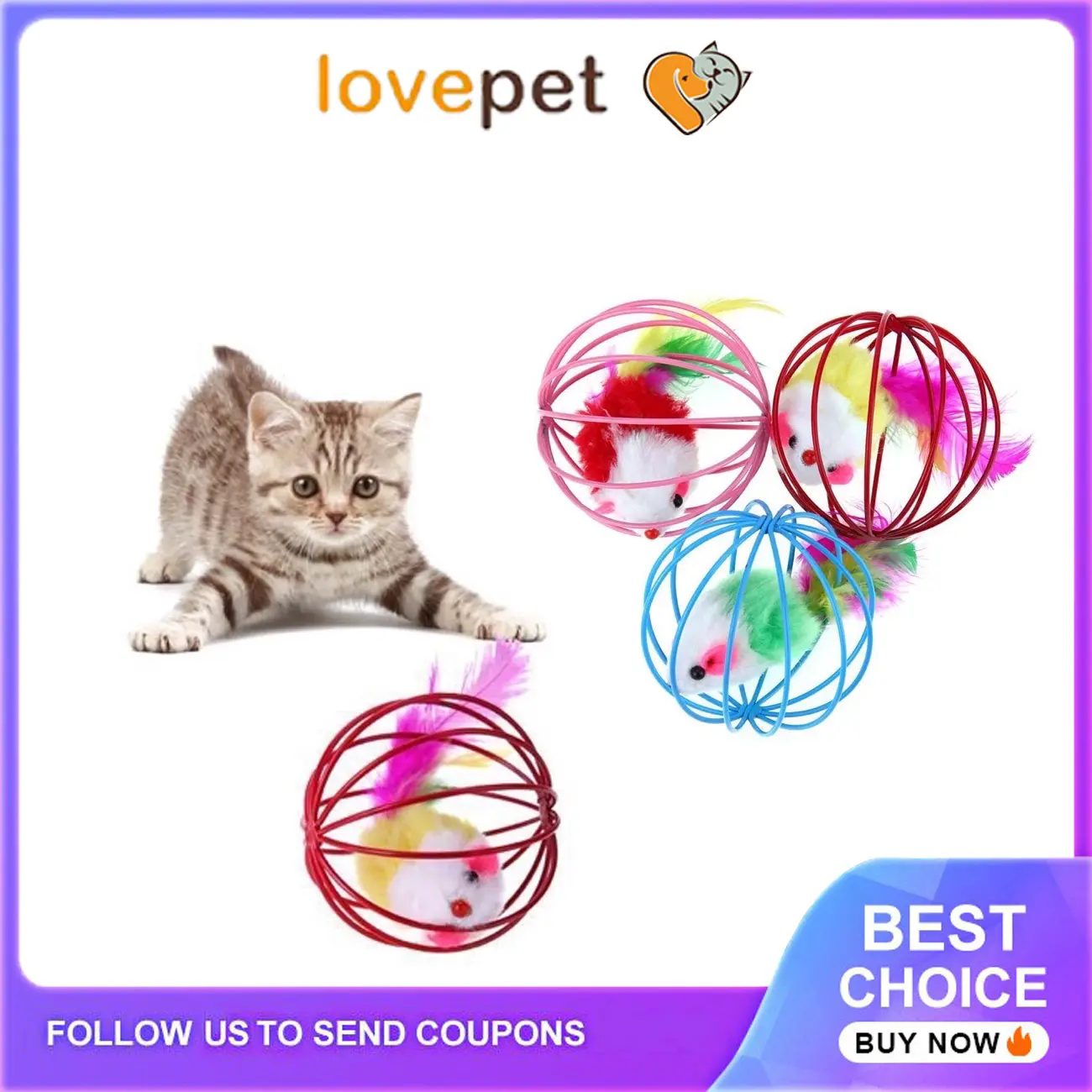 LovePet Cat Mouse Toy Chasing Toy Plush Mouse In Cage Pet Interactive Cat Toy Supplies