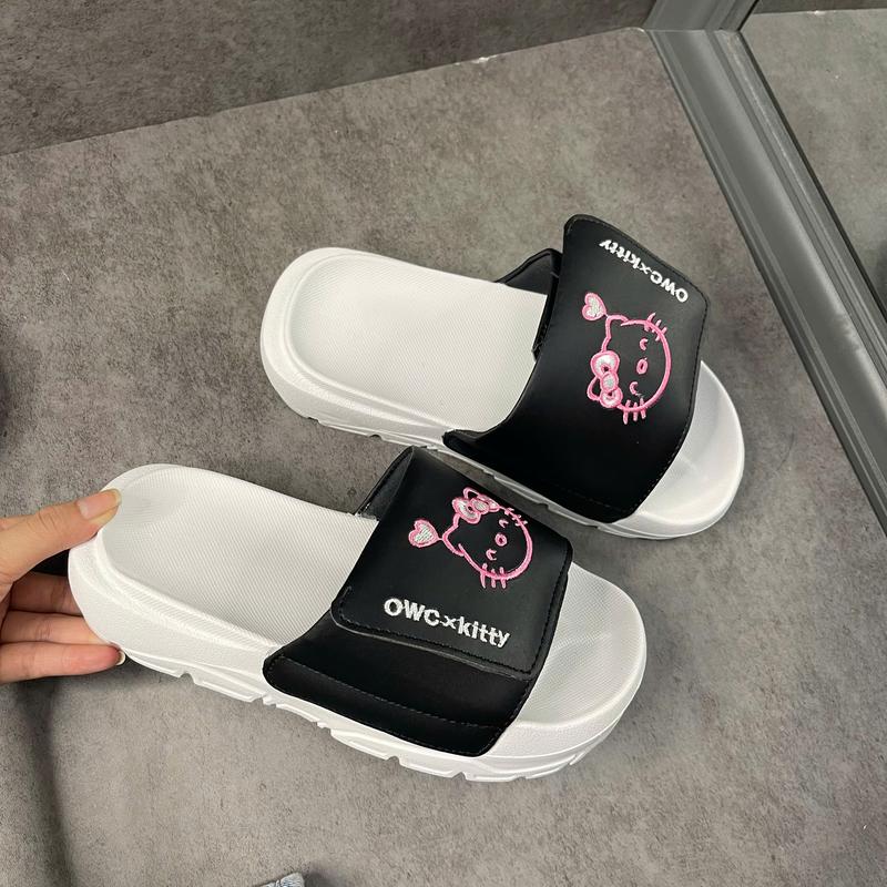 [ Tặng Kèm Vớ ] Dép Rabbit x Kitty thêu nổi cute cho nữ đế cao 4cm  DéP Cao Su