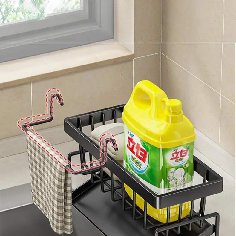 Kệ để đồ rửa chén bát, Giá đựng đồ rửa bát chất liệu thép không gỉ tích hợp giá treo khăn tiện lợi 8