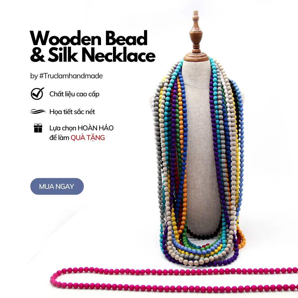 Vòng Cổ Lụa Dài Kết Hạt Gỗ Khâu Tay Cao Cấp Phù Hợp Với Áo Dài ASS56 Trúc Lâm Handmade