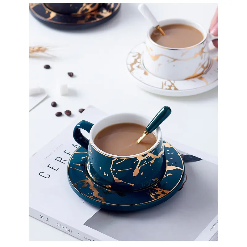 Bakindo Nordic Coffee Glass Mug Gelas Kopi Teh Keramik Marble Pattern Marble Mug Gift Box Gelas Marble Tutup Hampers Glass Marble 1