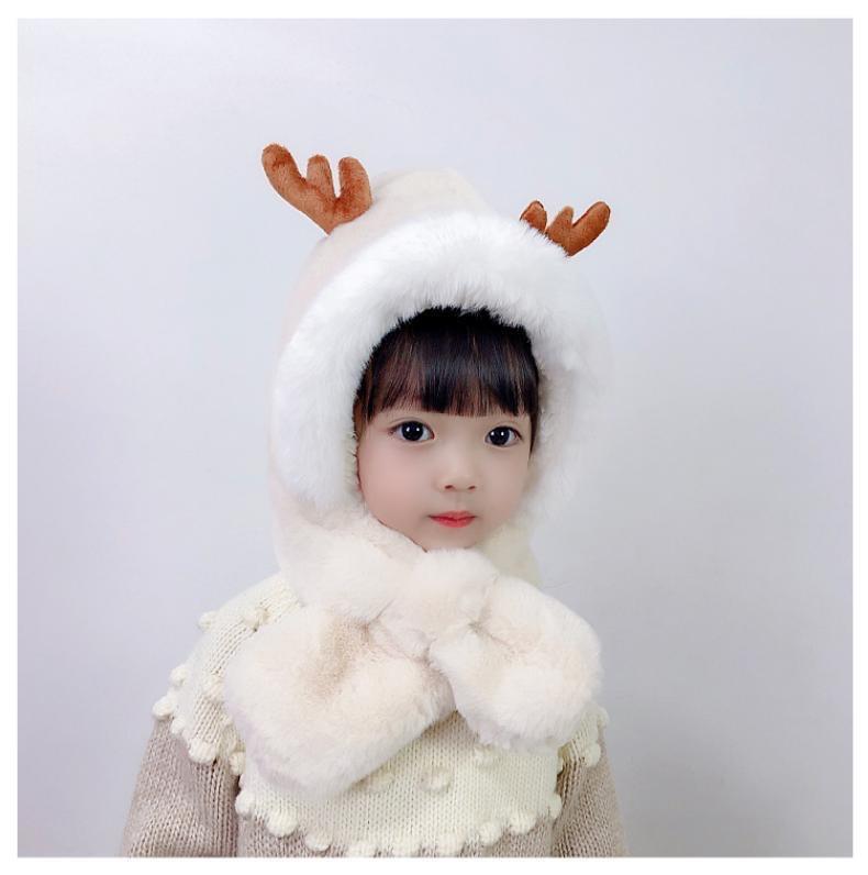 Product Introduction of Winter new children's hat scarf combination male and female children warm plush cute baby deer antler ear protection hat 15