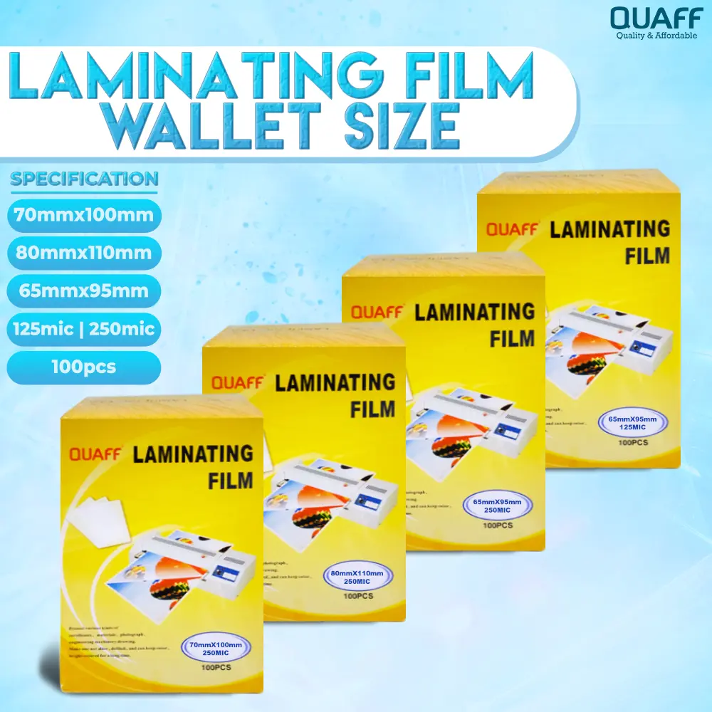 QUAFF Laminating Film ID Size 70x100mm  / 80x110mm / 65x95mm 125 - 250microns (100sheets/pack)