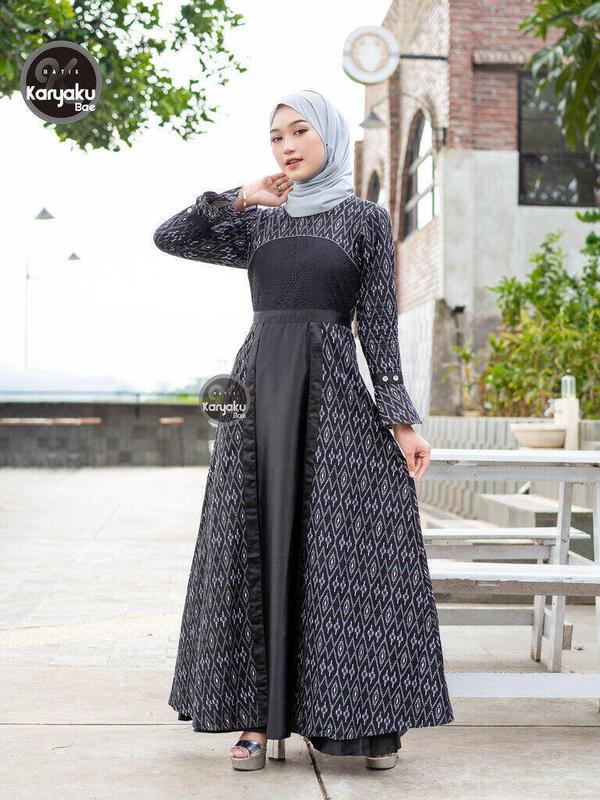 COUPLE GAMIS PREMIUM NAELA KEMEJA PANJANG BATIK KARYAKU Baju Katun Muslim Wanita Motif Pasangan Dress 4