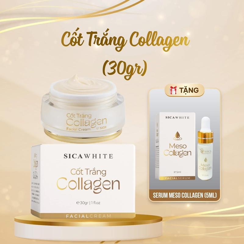 SICAWHITE Kem Cốt Trắng Collagen Sica White 30g Tặng Serum Mini Meso Collagen 5ml Dưỡng Da Trắng Sáng Mịn Màng Kiểm Soát Melanin Hỗ Trợ Thâm Nám