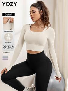 YOZY-GOOO Women's Solid Long Sleeve Sports Tee, Casual Sporty Comfy Breathable T-shirt for Yoga Gym Workout Running, Ladies Sportswear for Spring & Fall