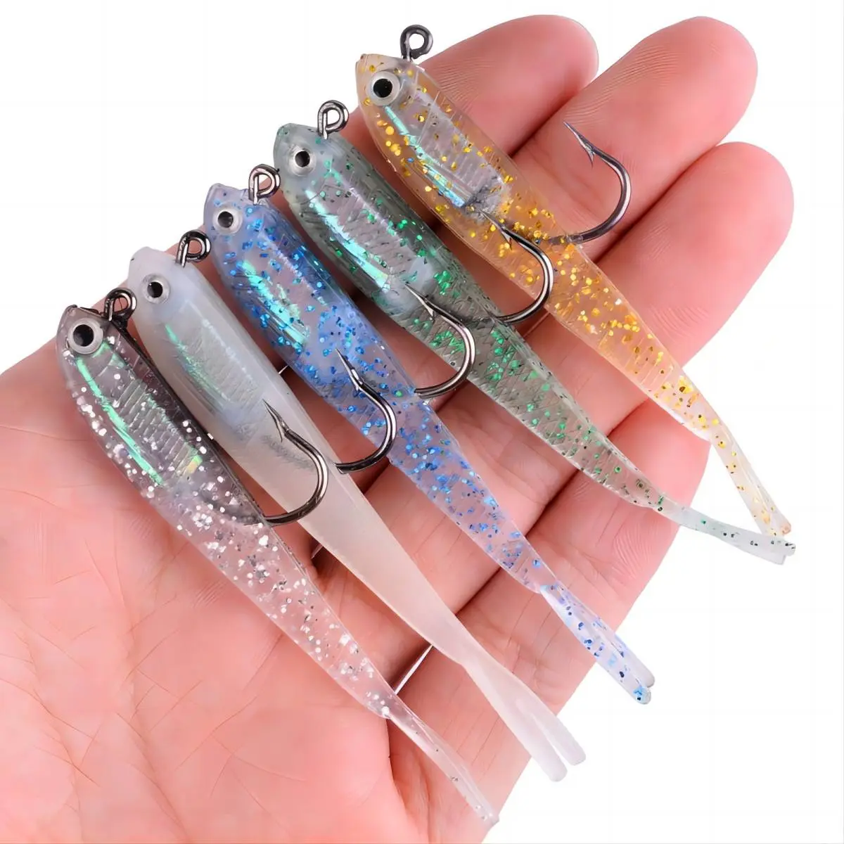 1pcs/5pcsSoft Plastic Lure 7cm/6g Split Tail Lead Fish Swimbaits With Hooks Silicone Artificial Fishing Bait