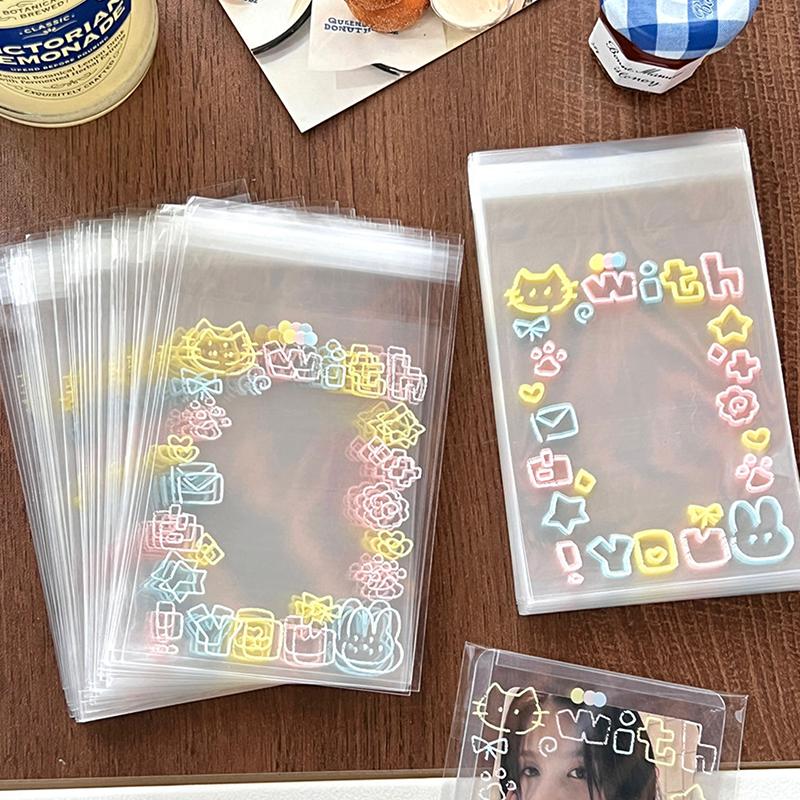 Túi Opp Tự Dính Mèo Con Graffiti Dễ Thương Trong Suốt, 50 Cái, Túi Đựng Bảo Vệ Thẻ Ảnh Thần Tượng Kpop Tay Áo Thẻ Ảnh Thẻ 5