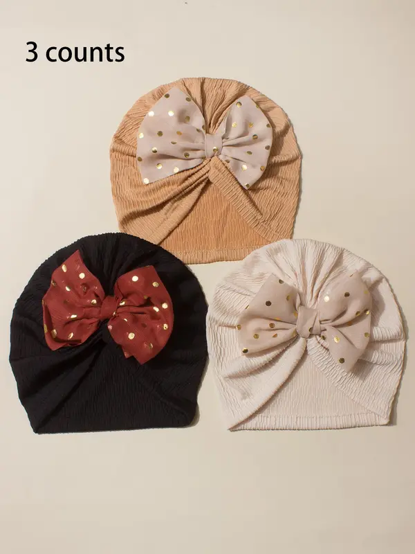 Baby's Bow Decor Textured Beanie Hat, Casual Soft Comfortable Hat for Daily Wear, Newborn Infant Kids Accessories for All Seasons 0