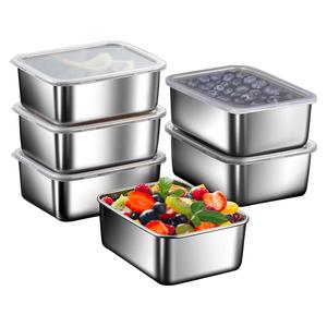 Stainless Steel Food Storage Container with Lid, 6 Counts/set Snack Fruit Meat Salad Sandwich Container, Food Prep Container Box for Indoor & Outdoor