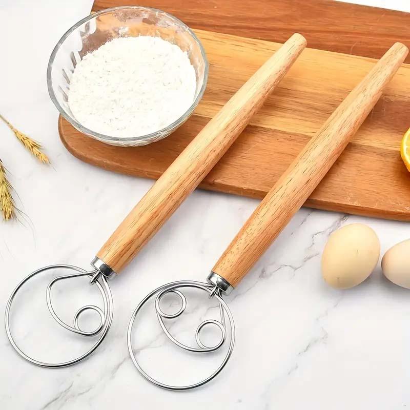 Product Introduction of Stainless Steel Dough Whisk, Handheld Dough Whisk with Wooden Handle, Kitchen Baking Tool for Mixing Batter, Perfect for Baking and Pastry Creation 4