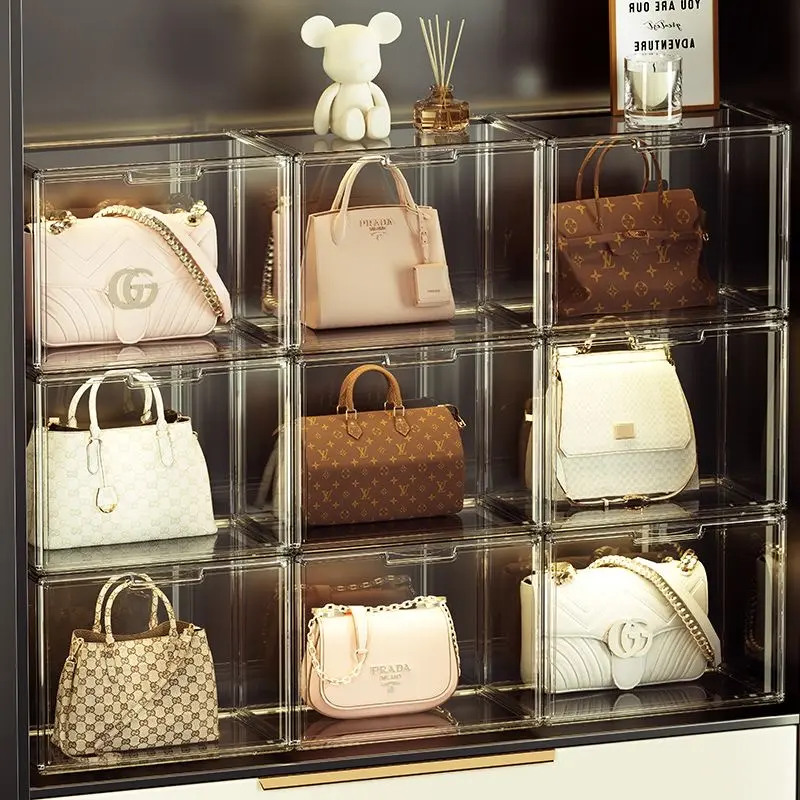 transparent Acrylic Bag Magnetic Door  stackable Toy Lady Bag organizer storge box display box