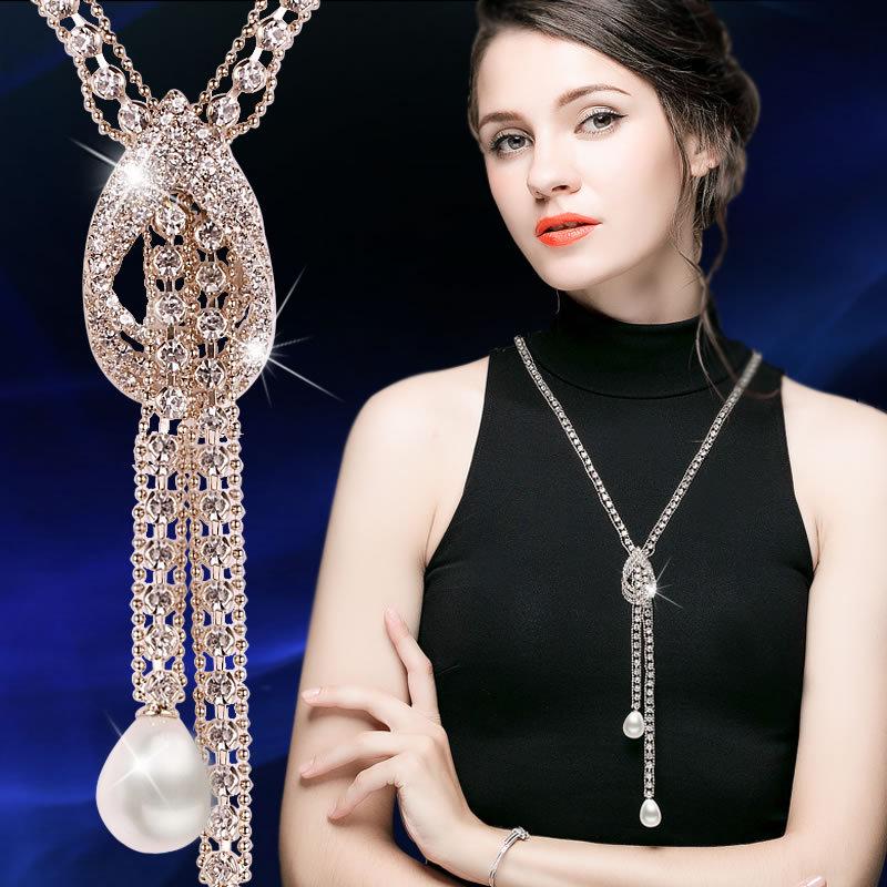 Mặt Dây Chuyền Đồ Trang Trí Dài, Phong Cách Cổ Điển Phụ Kiện Nữ, Mặt Dây Chuyền Dễ Phối Đồ Hàn Quốc, Pha Lê, Phong Cách Âu Mỹ Vòng Cổ, Dây Chuyền Áo Len Thời Trang 1