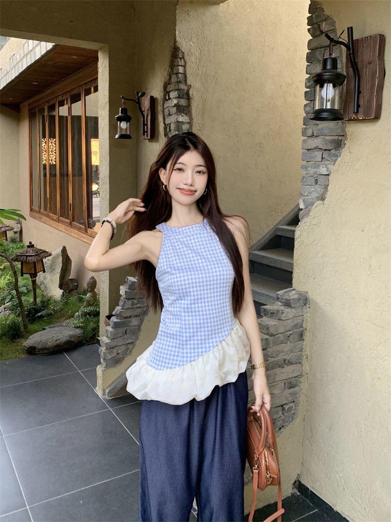 Product Introduction of Áo Vest Cổ Yếm Kẻ Sọc, Hàng Mới Về Mùa Hè, Thiết Kế Sang Trọng, Không Tay, Khâu, Dây Đeo Spaghetti Bất Đối Xứng Phong Cách Cô Gái Nóng Bỏng, Áo Trên 19