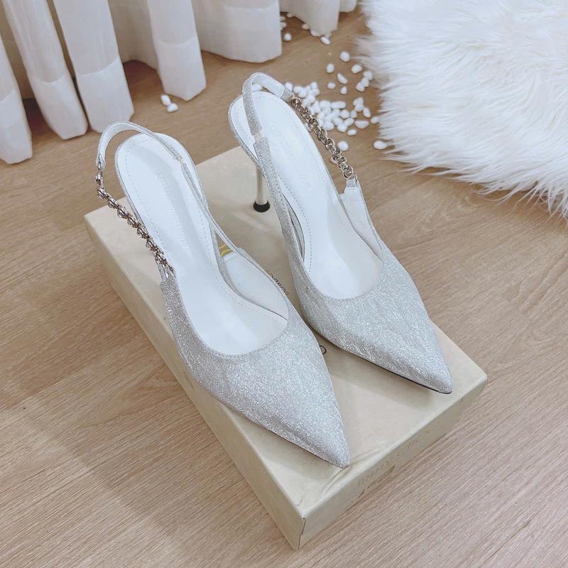 Giày sục cao gót gắn khoá hột trơn mũi nhọn gót cao 9cm Shoes Nữ DéP