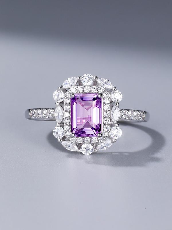 S925 Sterling Silver Natural Amethyst Ring, Elegant Adjustable Ring for Women, Fashion Jewelry for Party, Daily Decor, Trendy All-match & Exquisite Jewelry for Birthday Gift 3