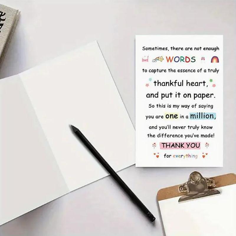 Funny Thank You Card with Envelope, 1 Count Colorful Letter Pattern Greeting Card, Gift Card for Teacher, Family, Friends, Elders 3