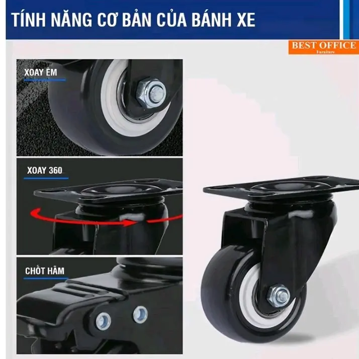 Bộ 4 bánh xe đen viền trắng, chất liệu cao cấp, chịu tải cao, đường kính 40mm/50mm/60mm/70mm 2