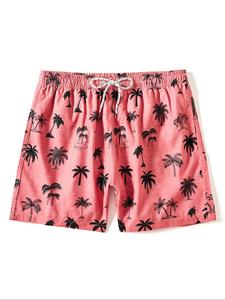 Men's Regular Fit All Over Palm Tree Print Sports Shorts, Casual Comfy Breathable Beach Shorts, Men's Summer Sports Bottoms for Vacation Holiday