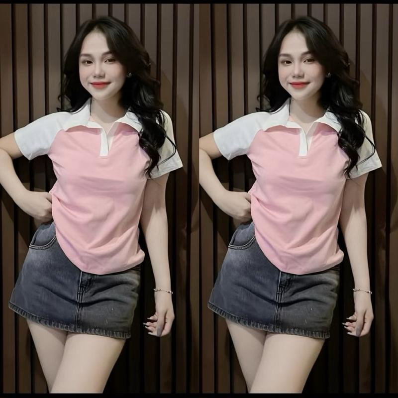 Áo Thun Polo Tay Phối Chất Tăm lạnh 50-90 kg. Áo Thun Bigsize Tay Ngắn Phối Màu. Nữ Women Top 3